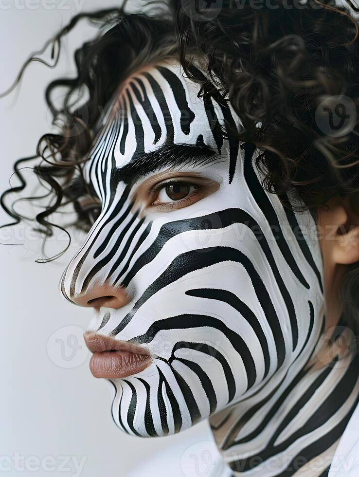 Woman painted as Siberian tiger with Felidae pattern photo
