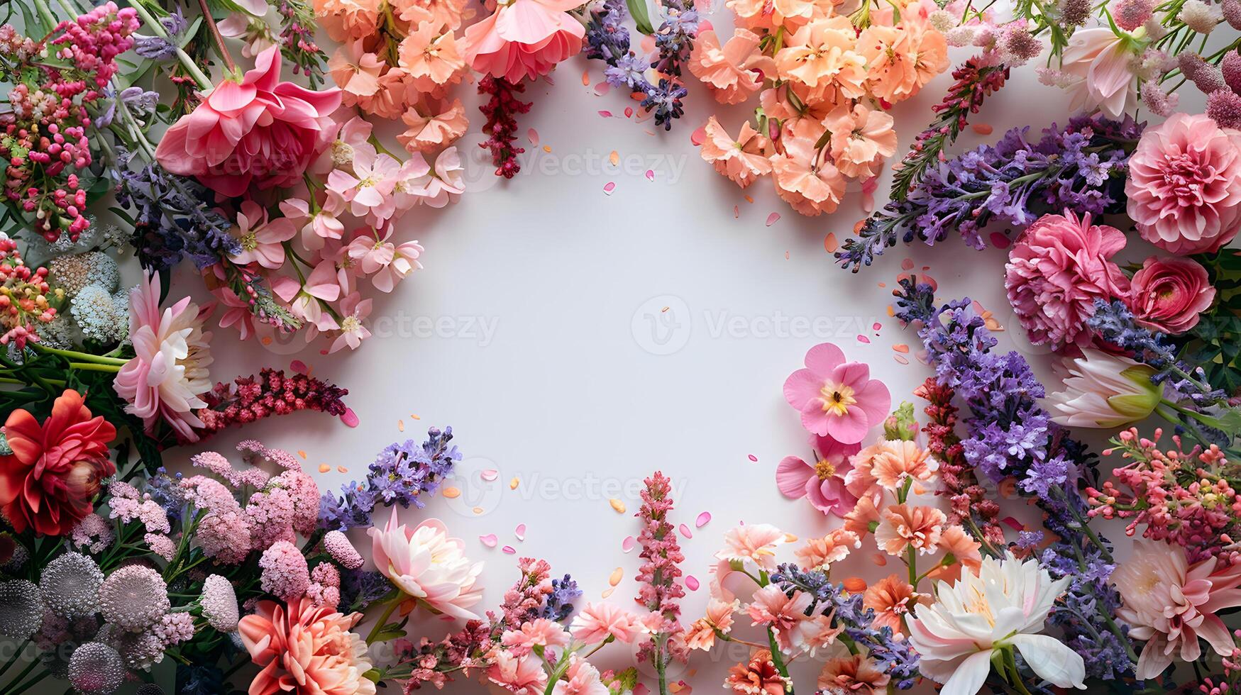 a bunch of flowers are arranged in a circle on a white background photo