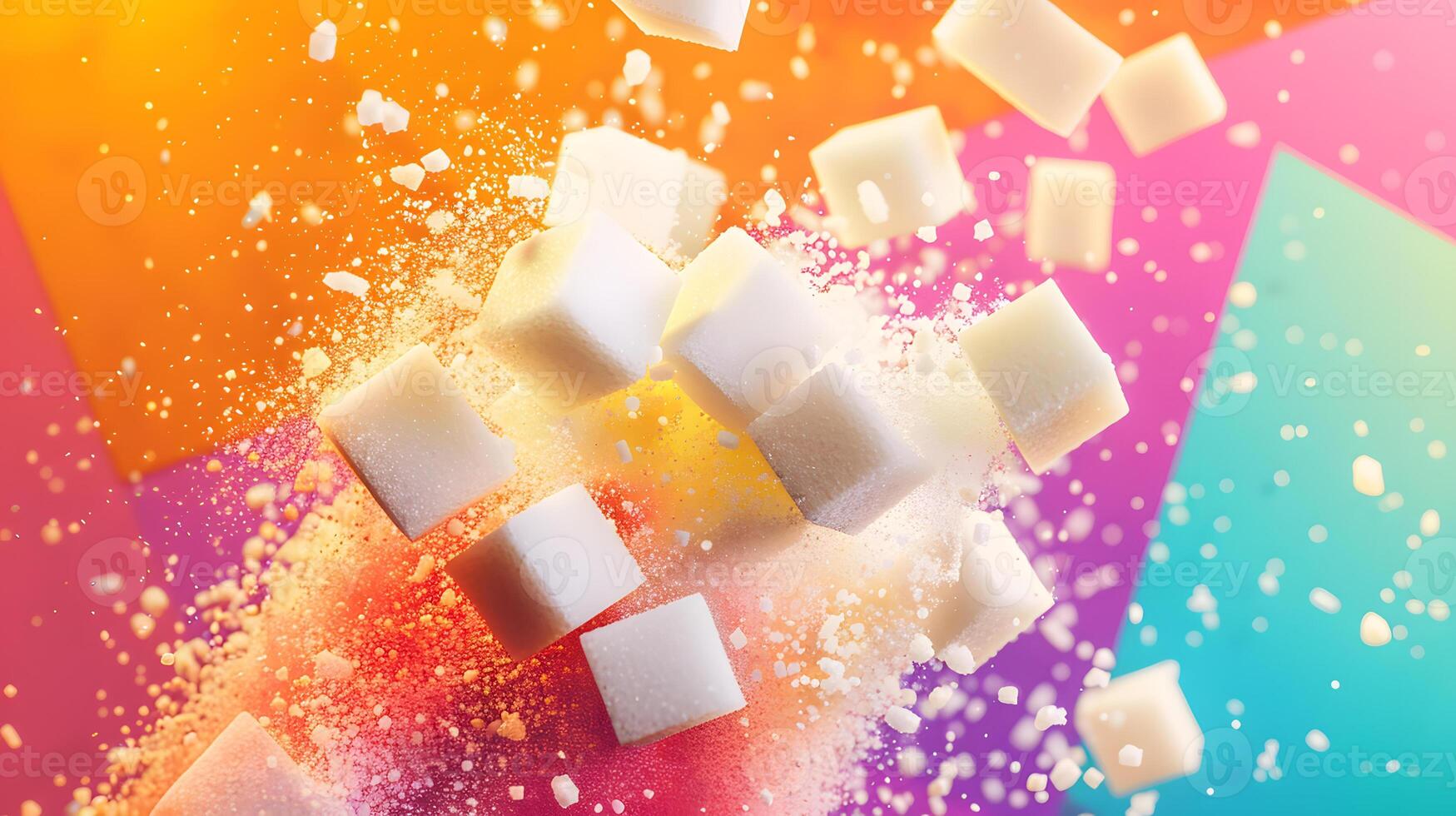 Colorful Abstract Background with Floating Sugar Cubes photo