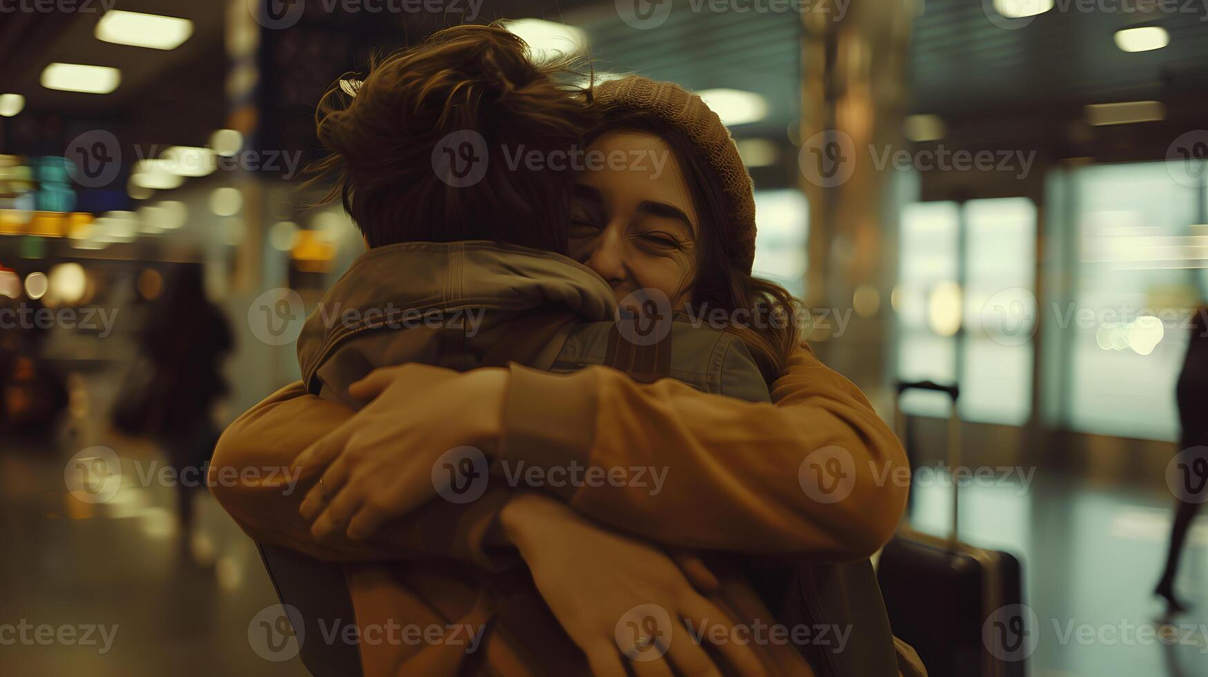 Warm Embrace at the Airport, Reunion of Loved Ones photo