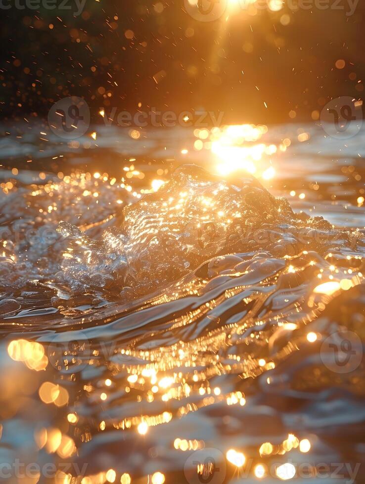 The suns amber light shines through the water, creating a splash photo