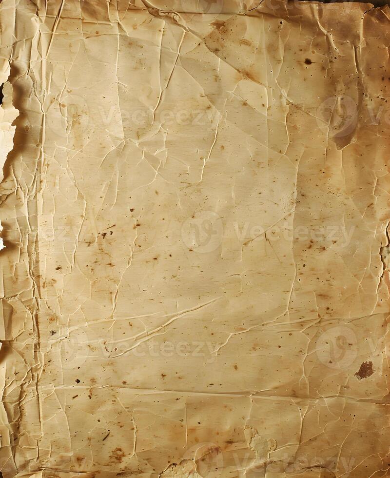 Vintage brown paper artifact with stains, in rectangular shape photo