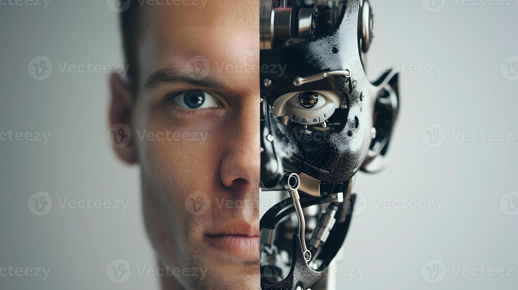 Human and Android Split Face Concept Technology Contrast photo