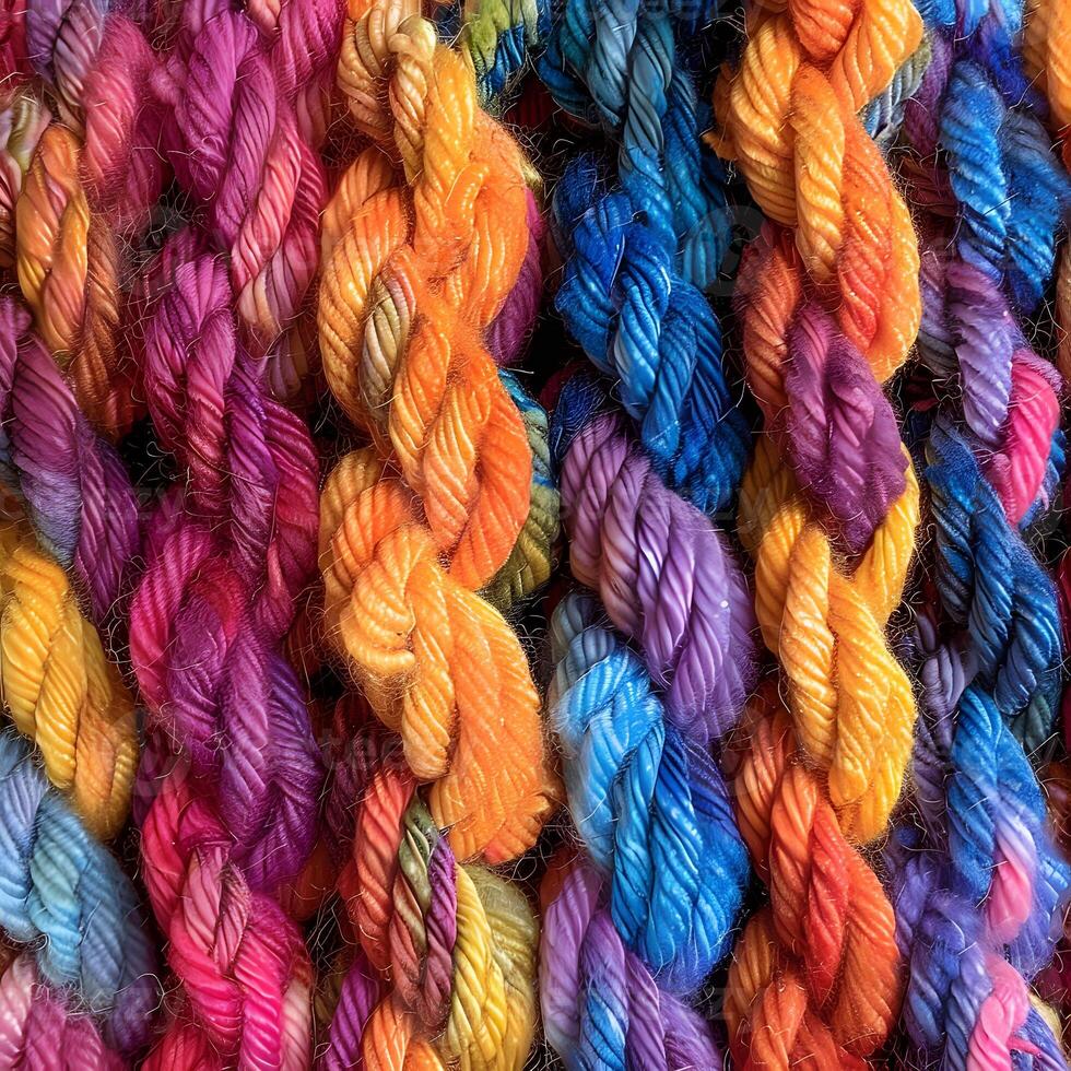 a close up of a bunch of colorful yarn photo