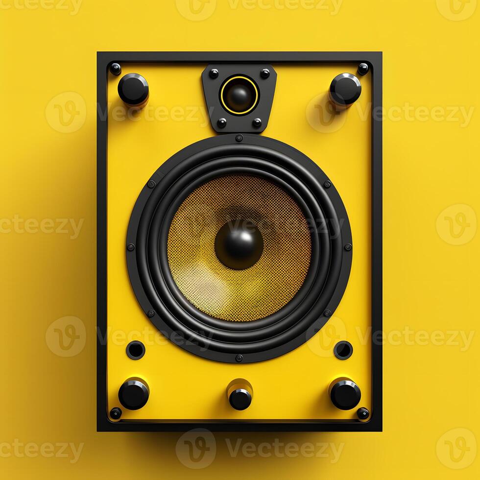 Yellow Modern Audio Speaker with Control Knobs on Vibrant Background photo