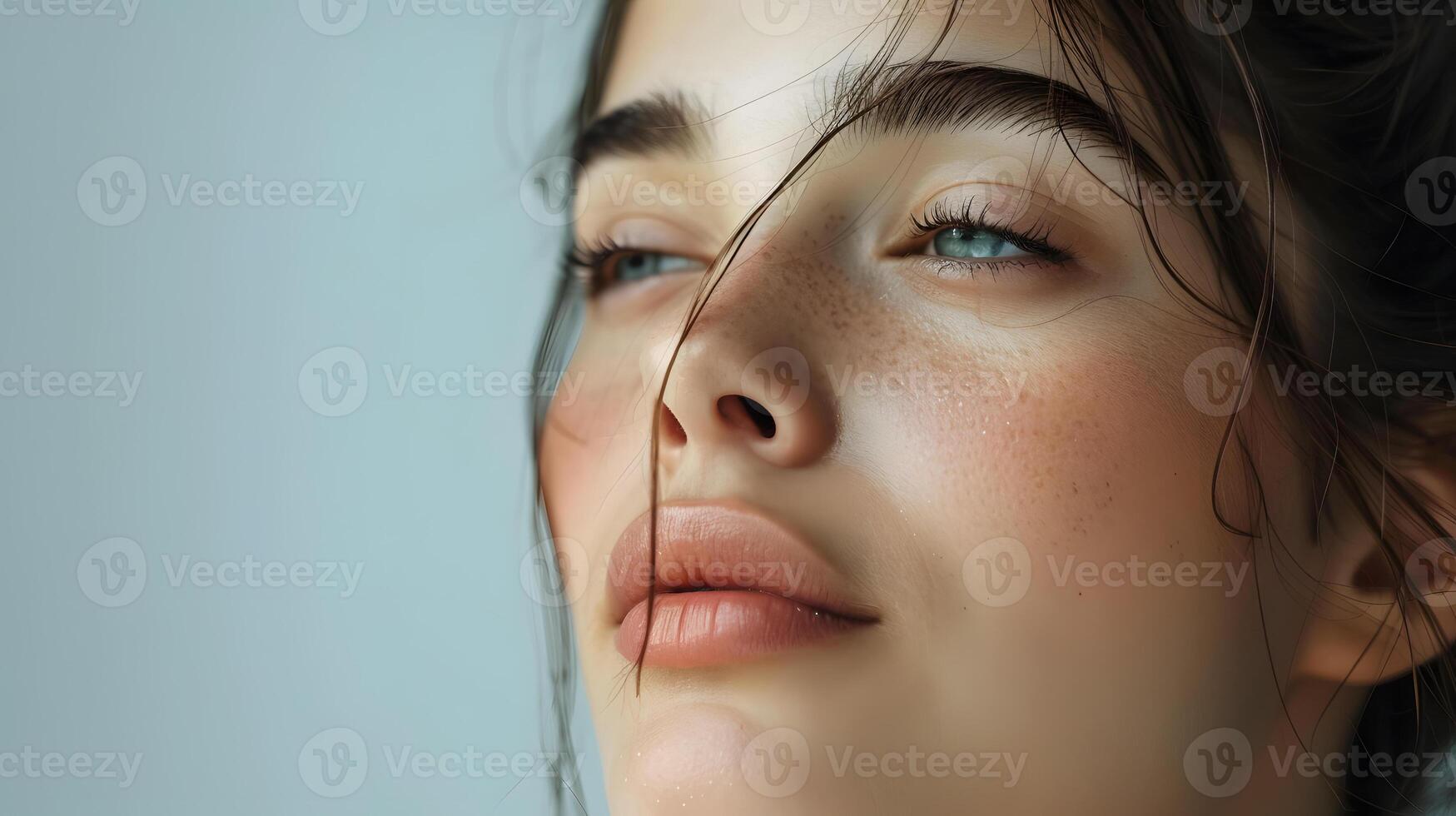 a close up of a woman s face with her eyes closed photo