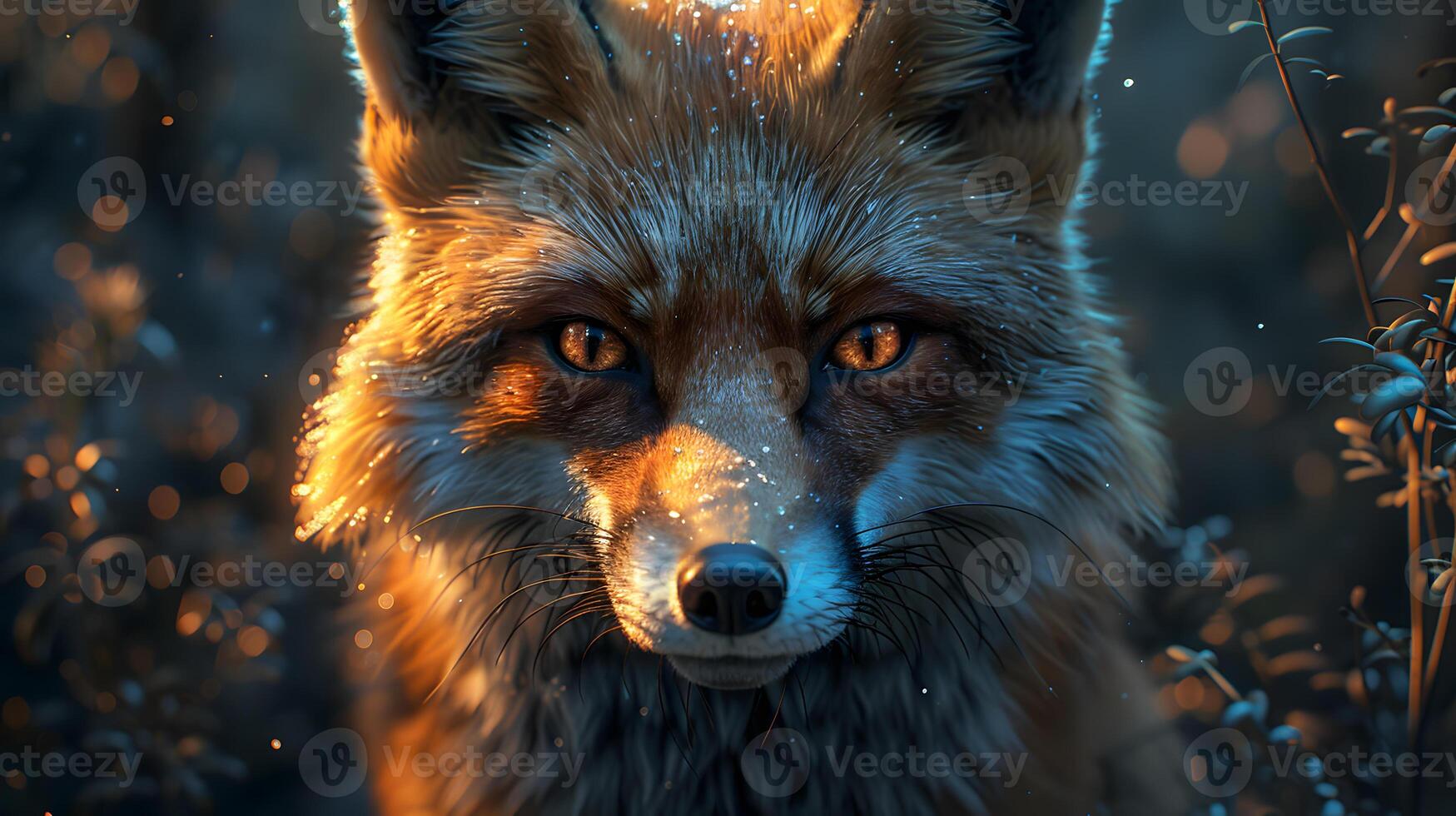 a close up of a fox s face looking at the camera photo