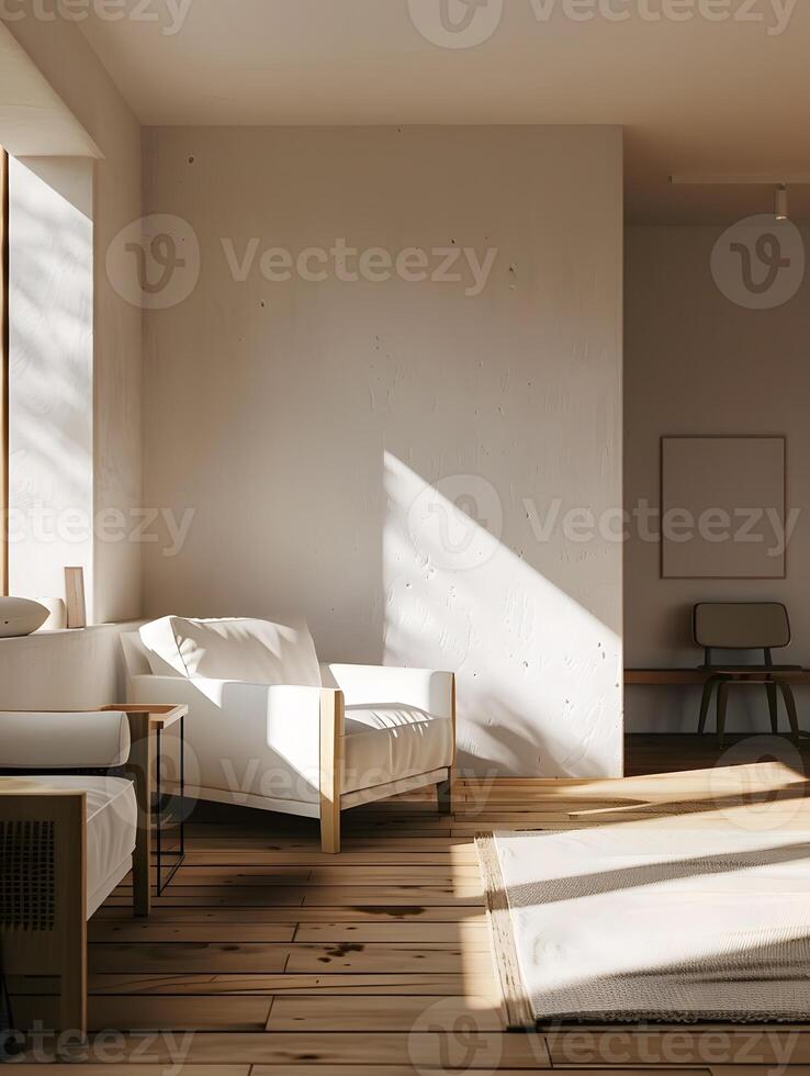 Living room with hardwood flooring, a couch, chair, table, and window photo