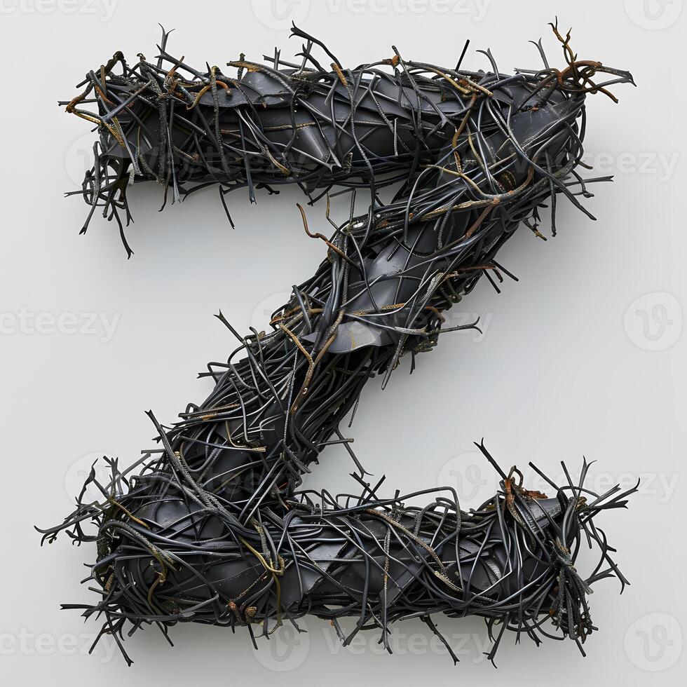 Z is a plantlike twig on a white background, resembling barbed wire photo