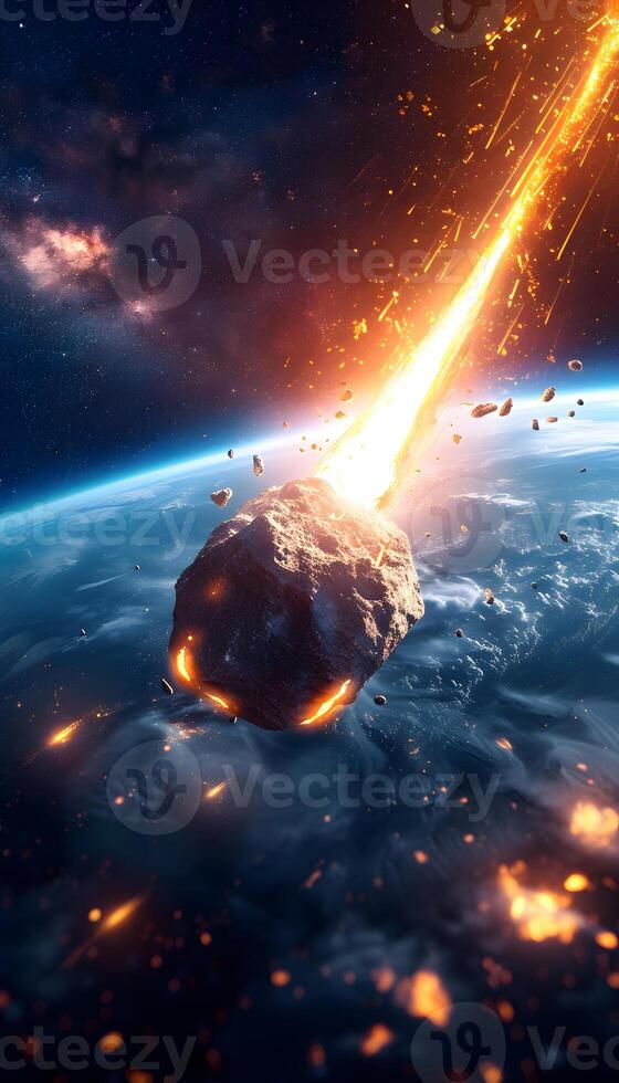 An astronomical object hurtles through space, colliding with Earths atmosphere photo