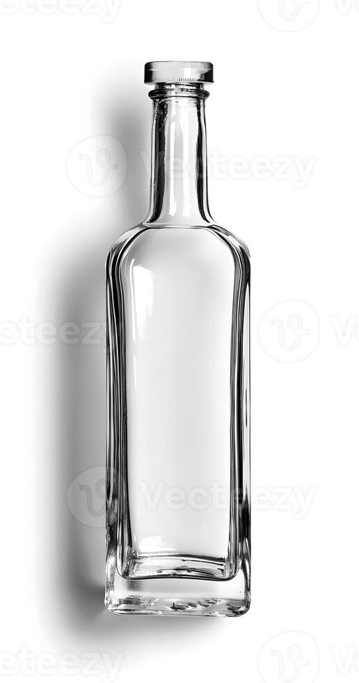 Empty Glass Bottle Isolated on White Background, Shadow photo