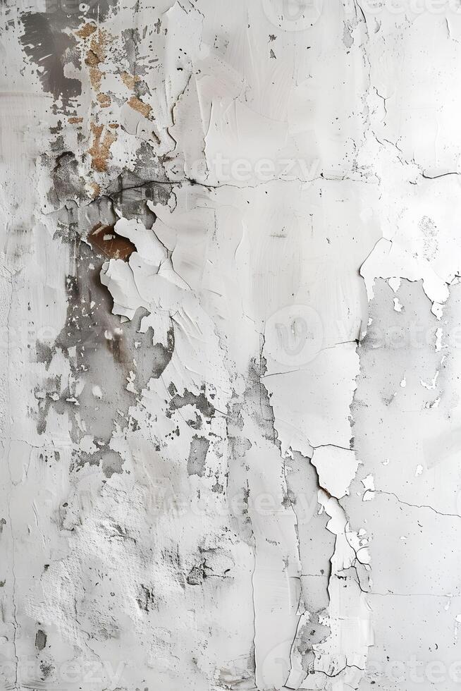 A close up of a grey wall with peeling paint creating a unique pattern photo