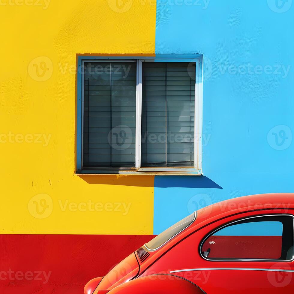 Colorful Wall with Classic Red Car Abstract Street Photography photo