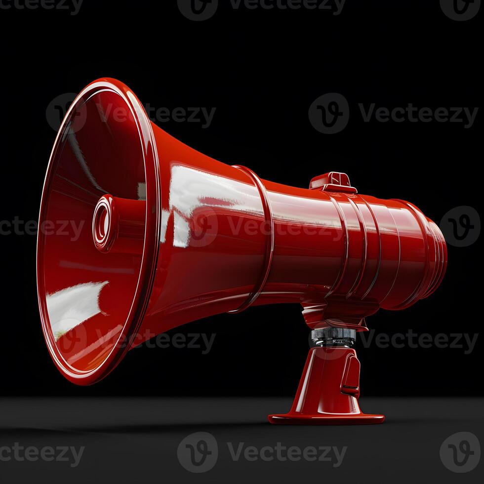 a red megaphone is sitting on a black surface photo