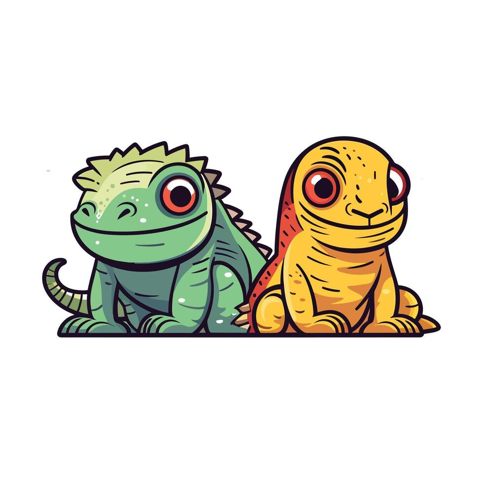 Two cartoon lizards sitting next to each other vector