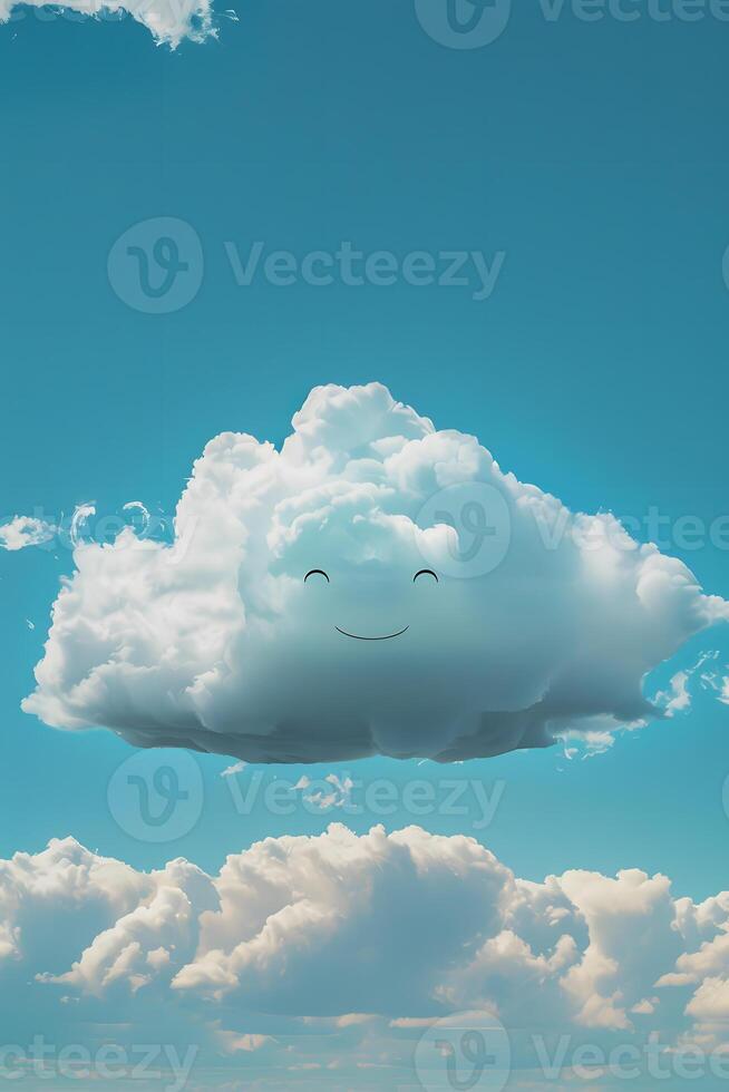 A Cumulus cloud with a smiley face floats in the azure sky photo