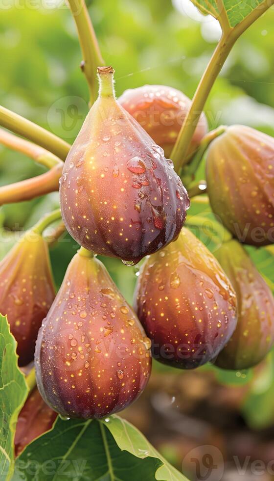 Figs, a type of fruit, produced by a fig tree branch photo