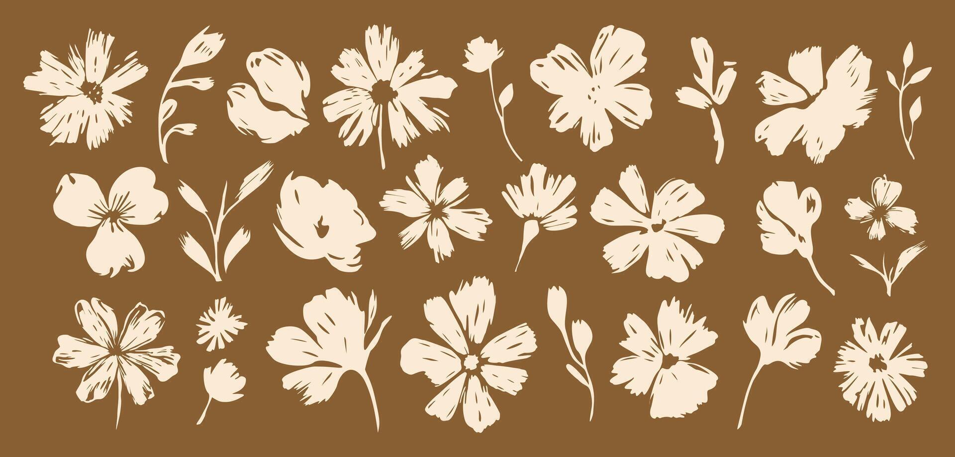A series of flowers and leaves in various sizes vector