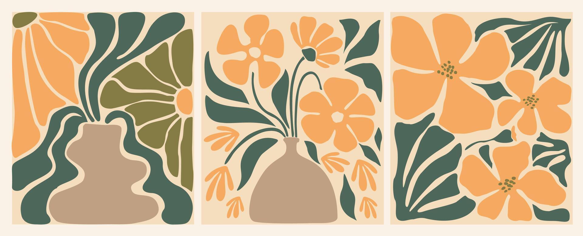 Abstract flower posters set in retro style vector
