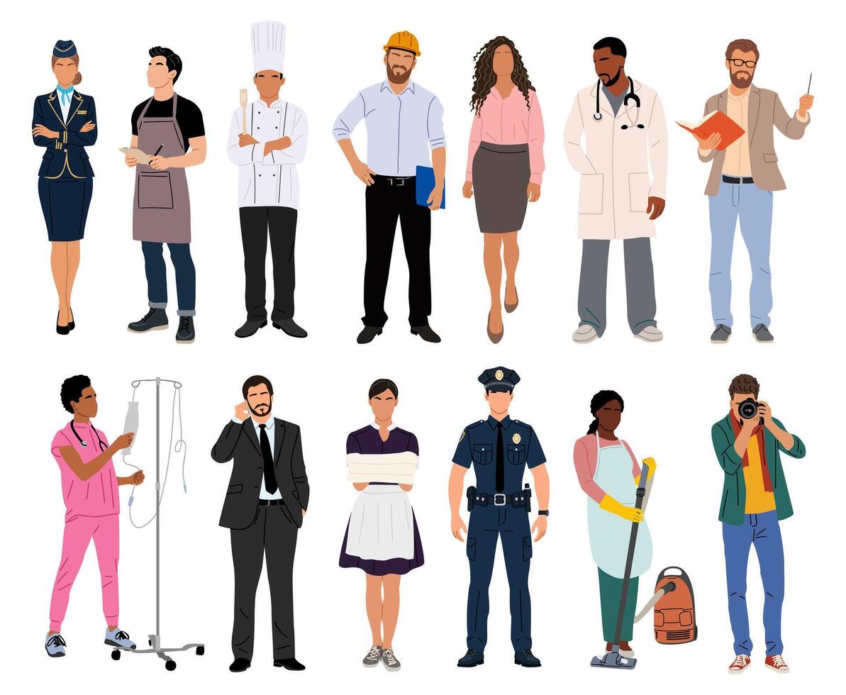 A group of people in various professions vector