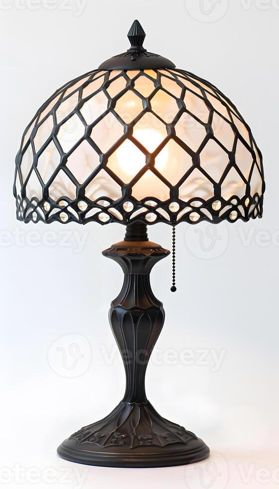 Antique lamp with stained glass shade, adding elegance to design photo