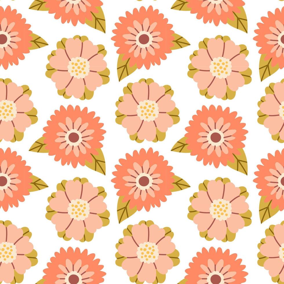Spring flower pattern on white background. Flower flat pattern. Flower background. Perfect for fabric, textile, wallpaper, decor, print or packaging of products. vector