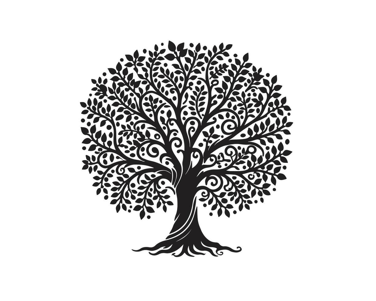 Black tree of life spreading roots and branches design vector