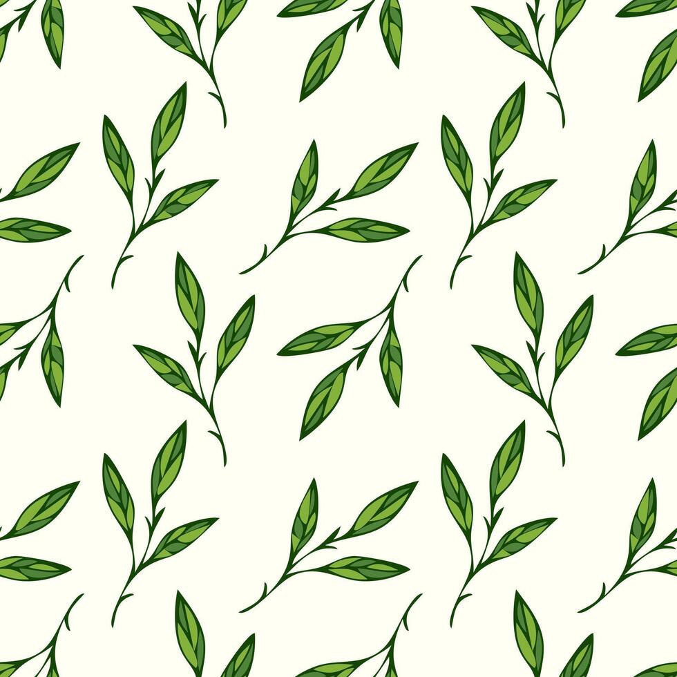 Leaves pattern background. Green leaf doodle hand drawn. vector