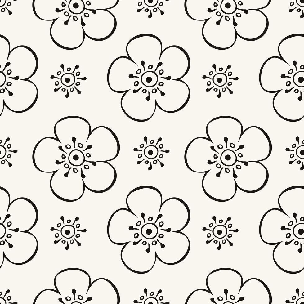 Floral pattern, hand drawn doodle flowers on meadow. Textiles, background, packaging, wrapping, wallpaper. vector