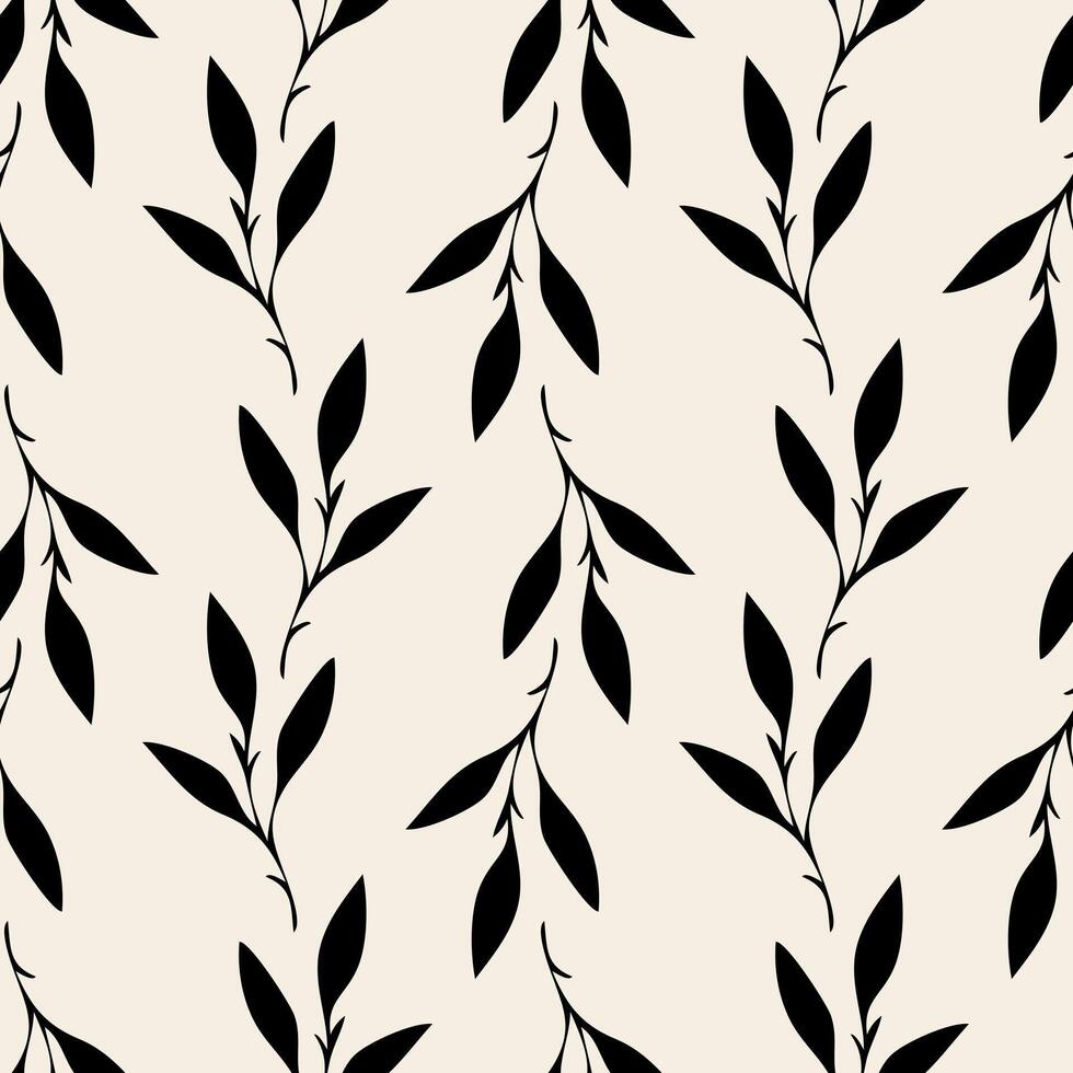 Ornament leaf pattern, dark silhouette on beige background. Textile. vector