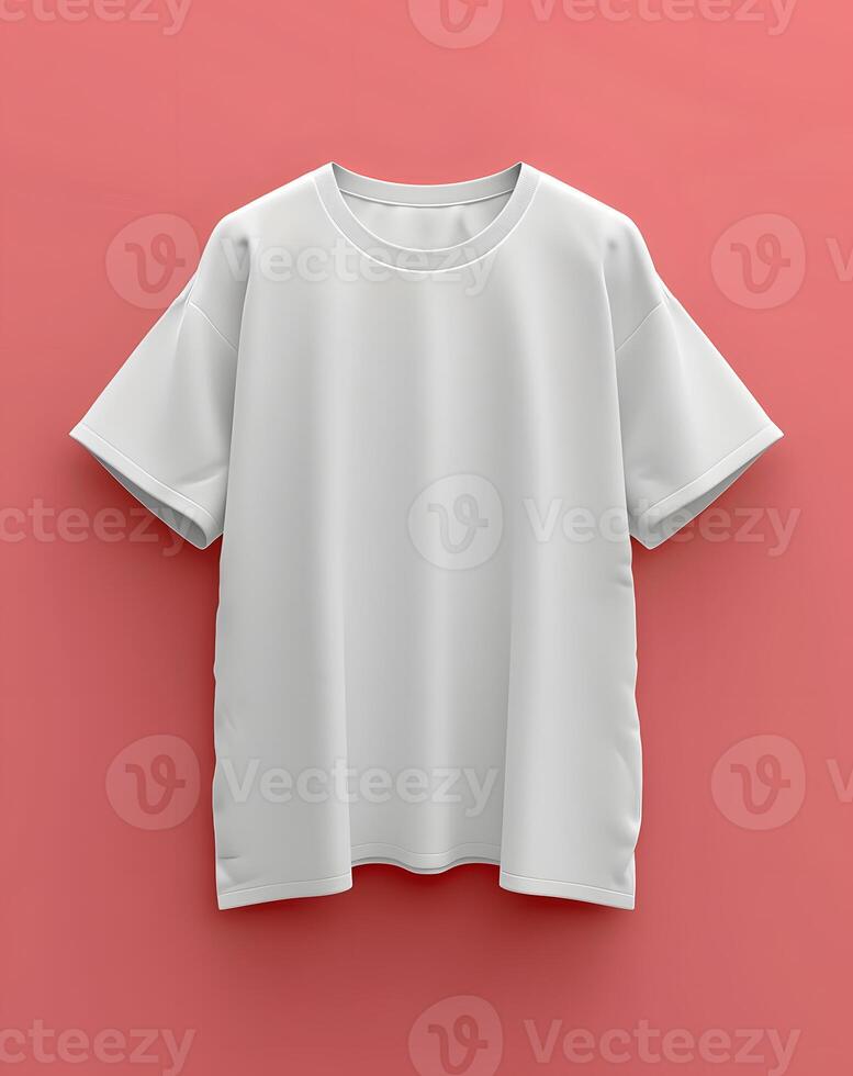a white tshirt is hanging on a pink wall photo