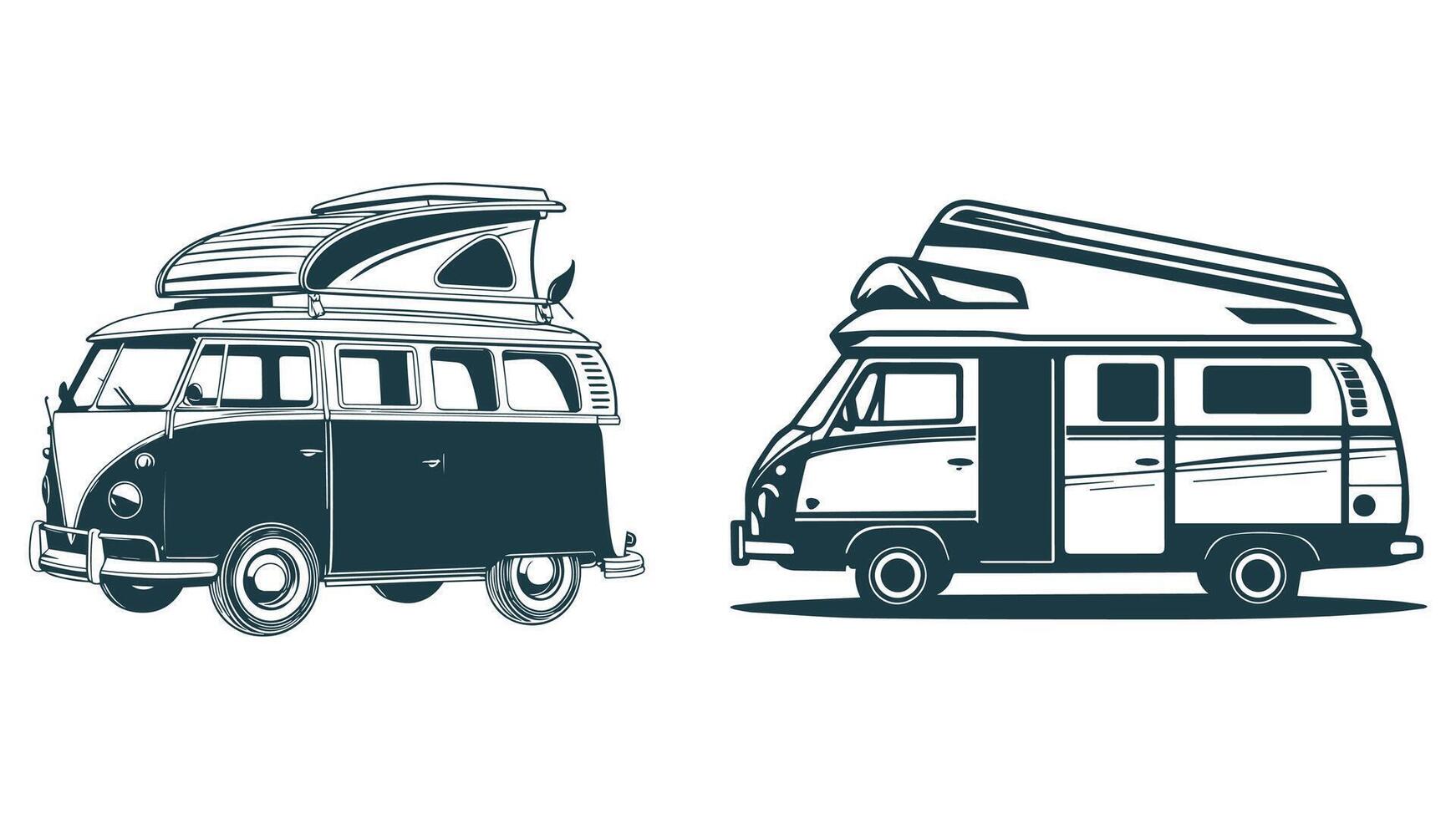 Summer camping and surfing set collection. vector