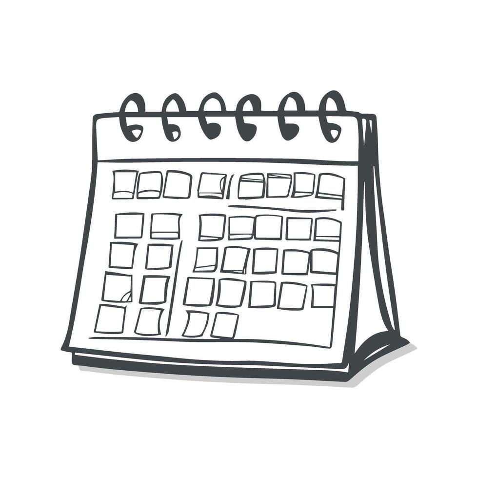 Hand drawn doodle folding calendar with cartoon art style design isolated vector