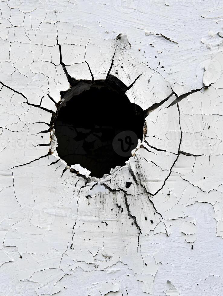An eyeshaped painting in a white wall with a black iris in the center photo