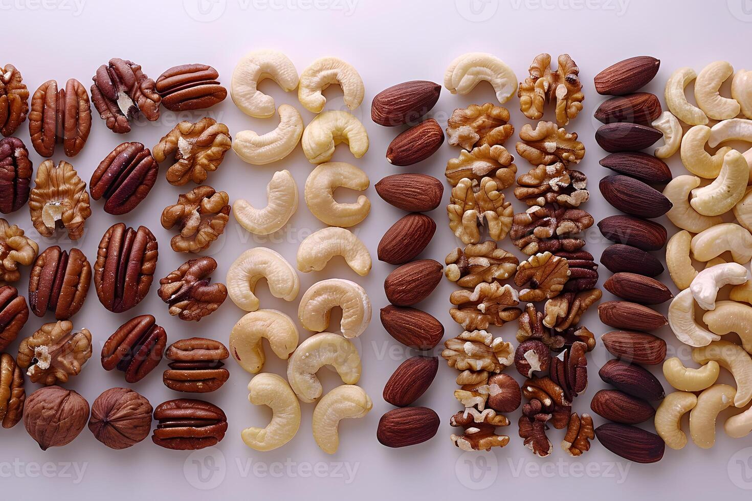 Assorted nuts in a row, a versatile ingredient in cuisine and recipes photo