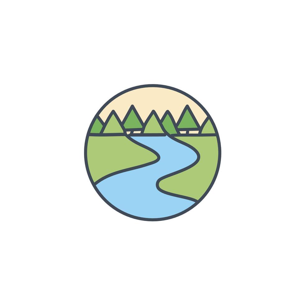A river and trees in a circle vector