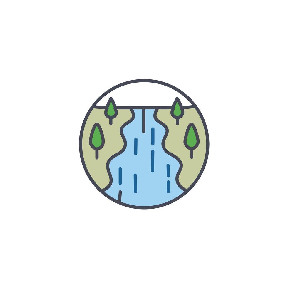A river and trees in a circle icon vector