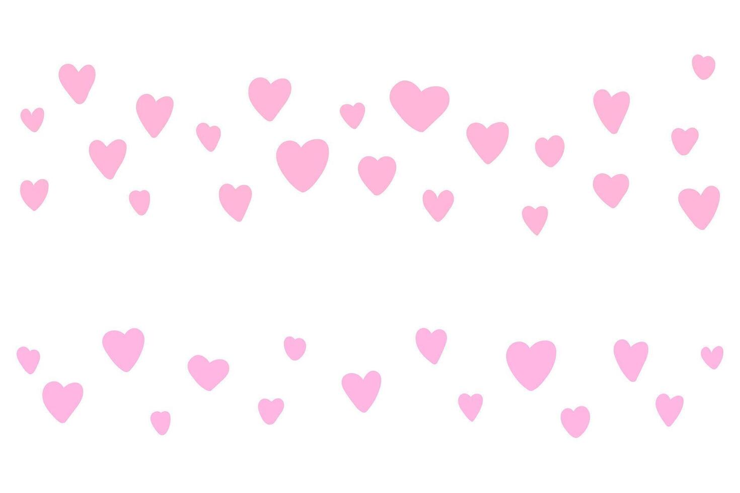 Pink hearts random scattered on horizontal. Romantic flying hearts random love background. Two random falling hearts arrangements vector