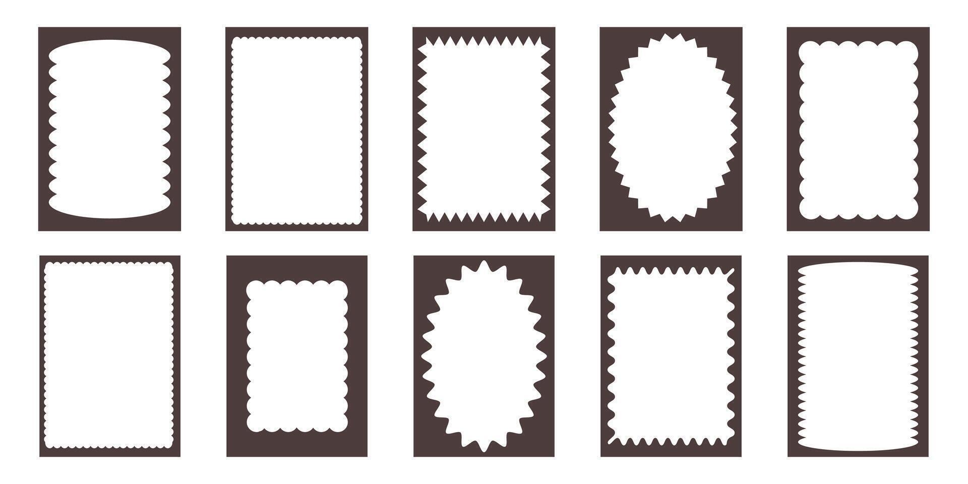 Groovy frame jagged scallop edge, frame text box or border. Curve funky y2k retro form, geometric shape, framework. Wiggle figure, rectangle. vector