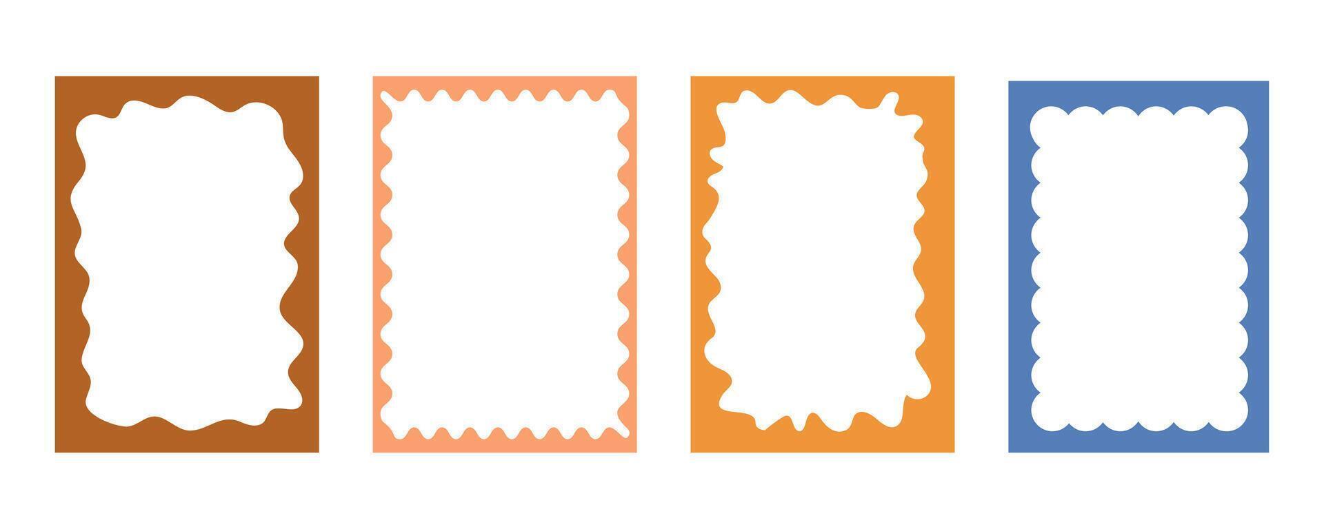 Groovy frame jagged scallop edge, frame text box or border. Curve funky y2k retro form, geometric shape, framework. Wiggle figure, rectangle. vector
