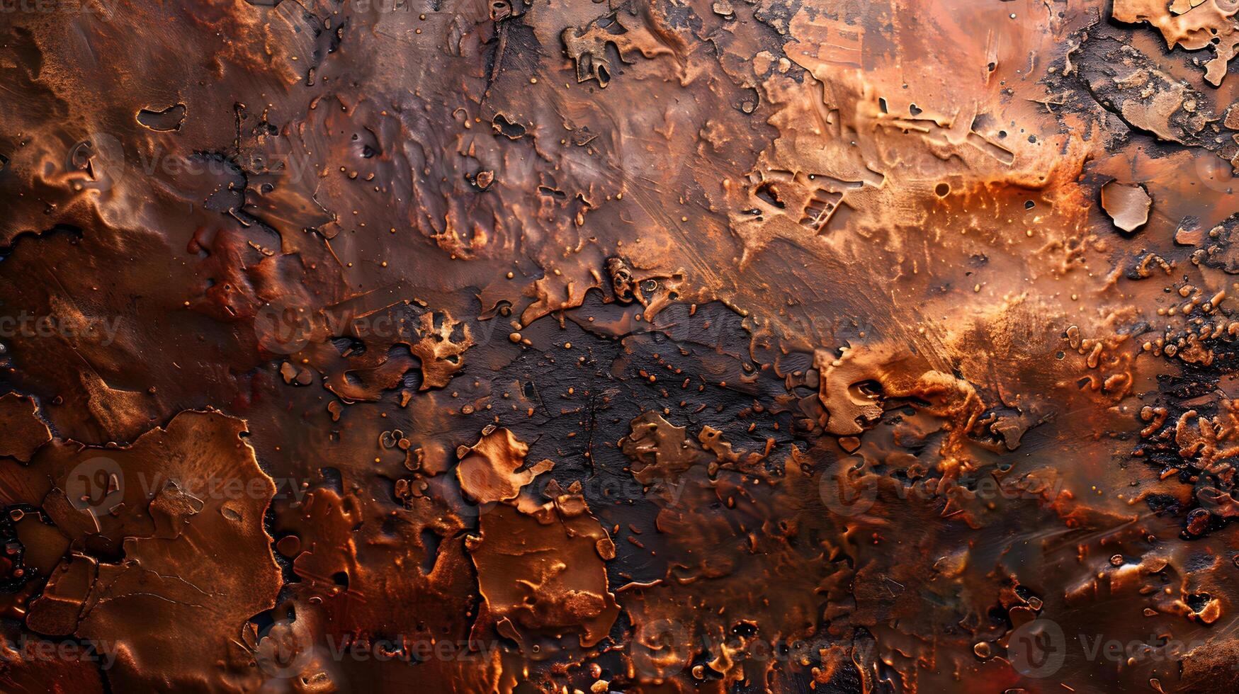 Close up of a textured copper surface resembling a natural landscape photo