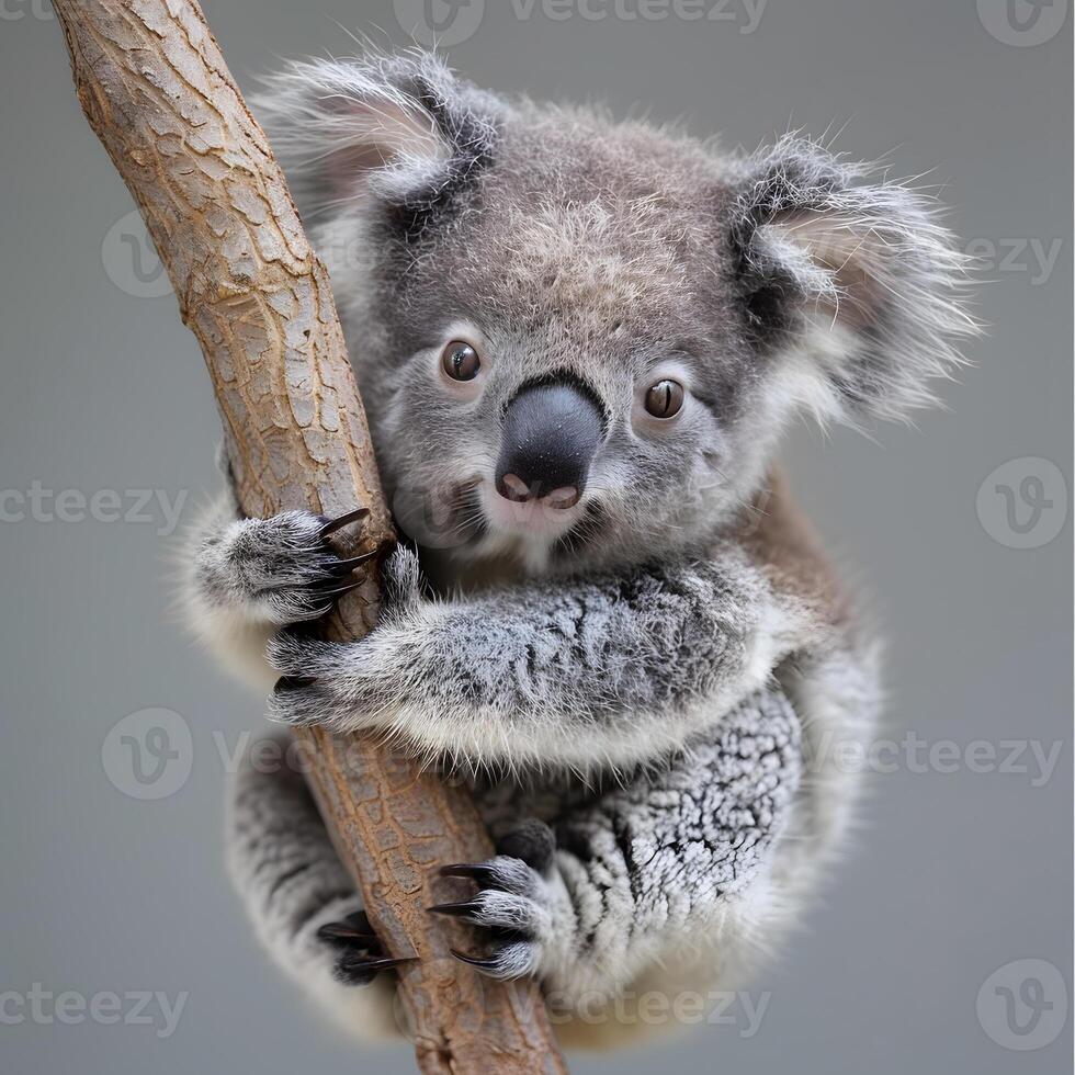 Koala, marsupial carnivore with fur, balance on tree branch in wildlife photo