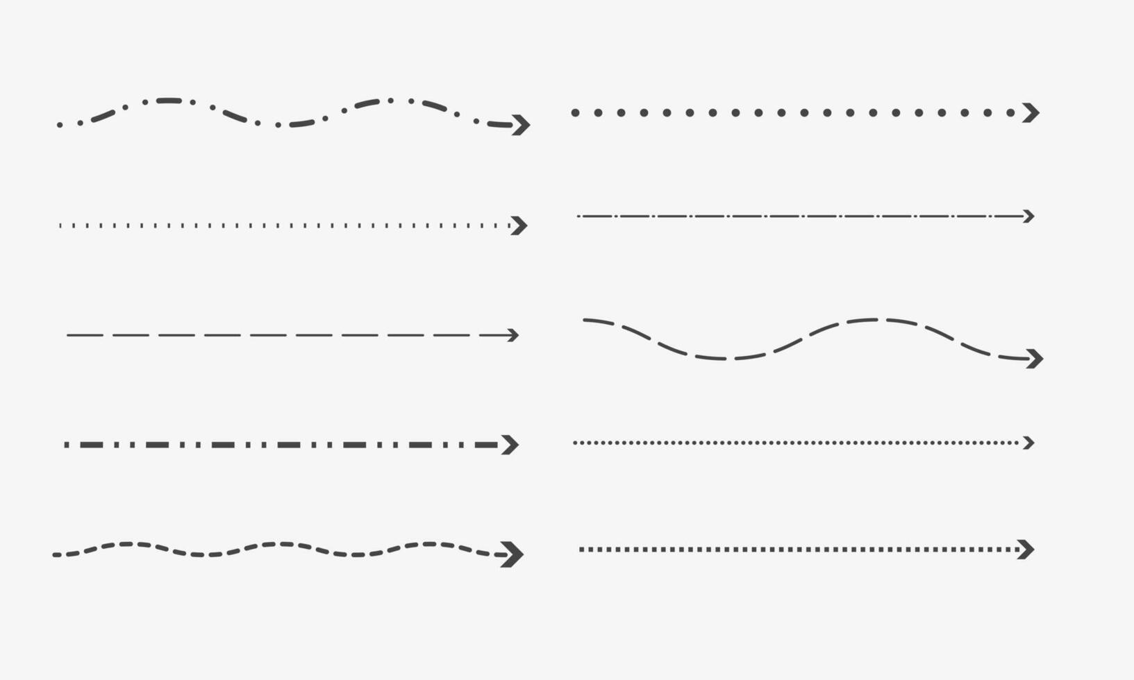 Set of dashed and dotted arrows. Emphasis signs vector