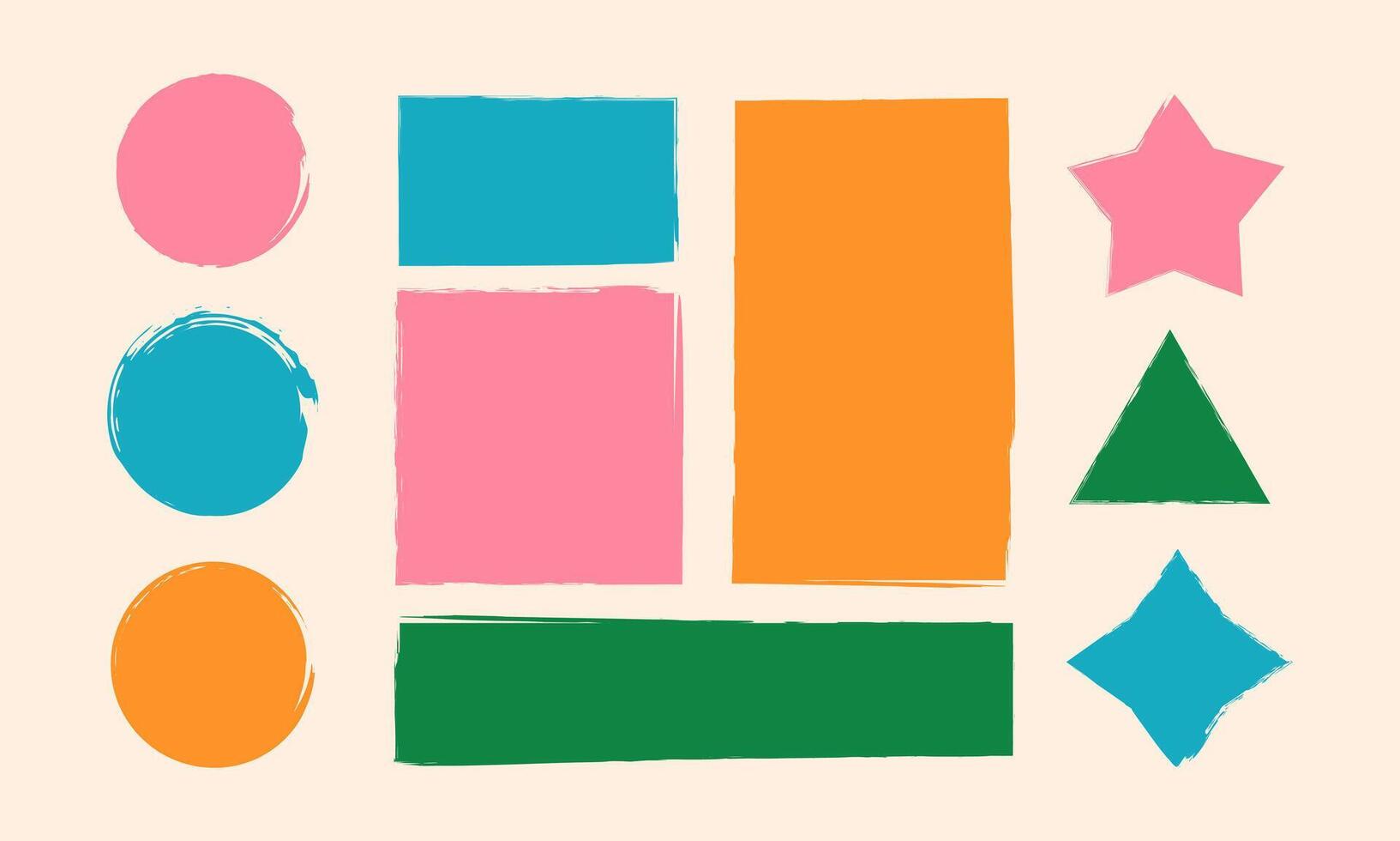 set of colorful grunge shape. Paint brush circles and rectangles template vector