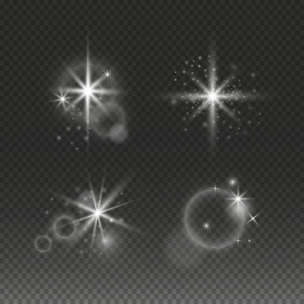 Set of glow stars. Abstract lighting effect, bright flare vector