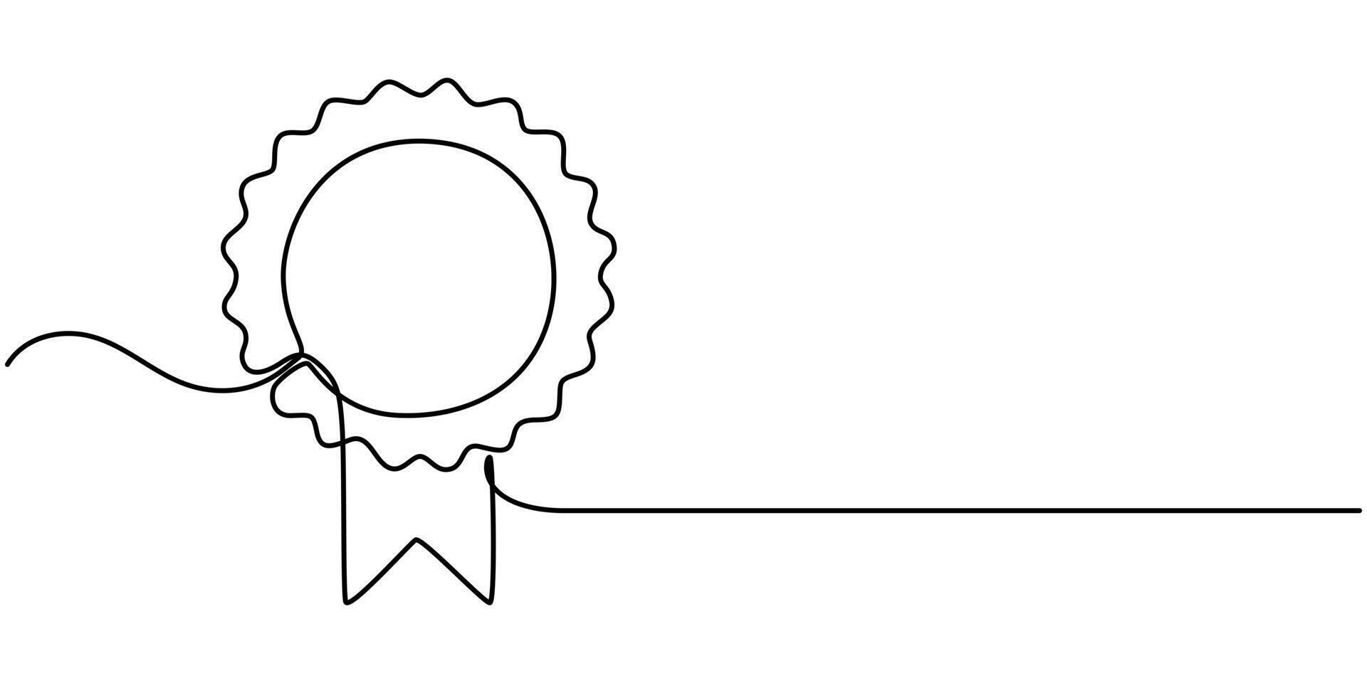 Medal continuous one line drawing art Hand drawn doodle drawing of award on white background vector