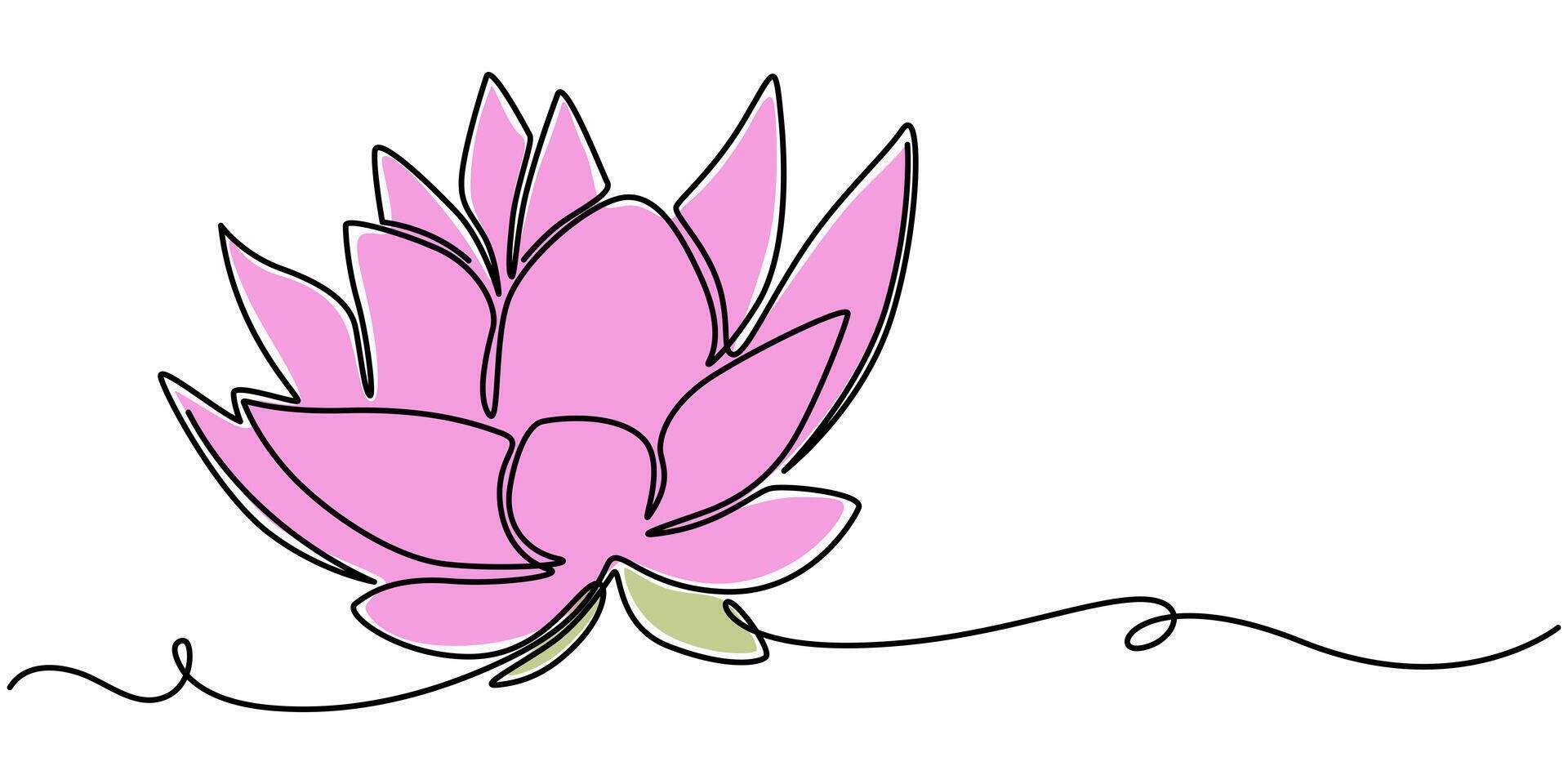 Lotus flower continuous one line drawing wellness concept in simple linear style illustration vector