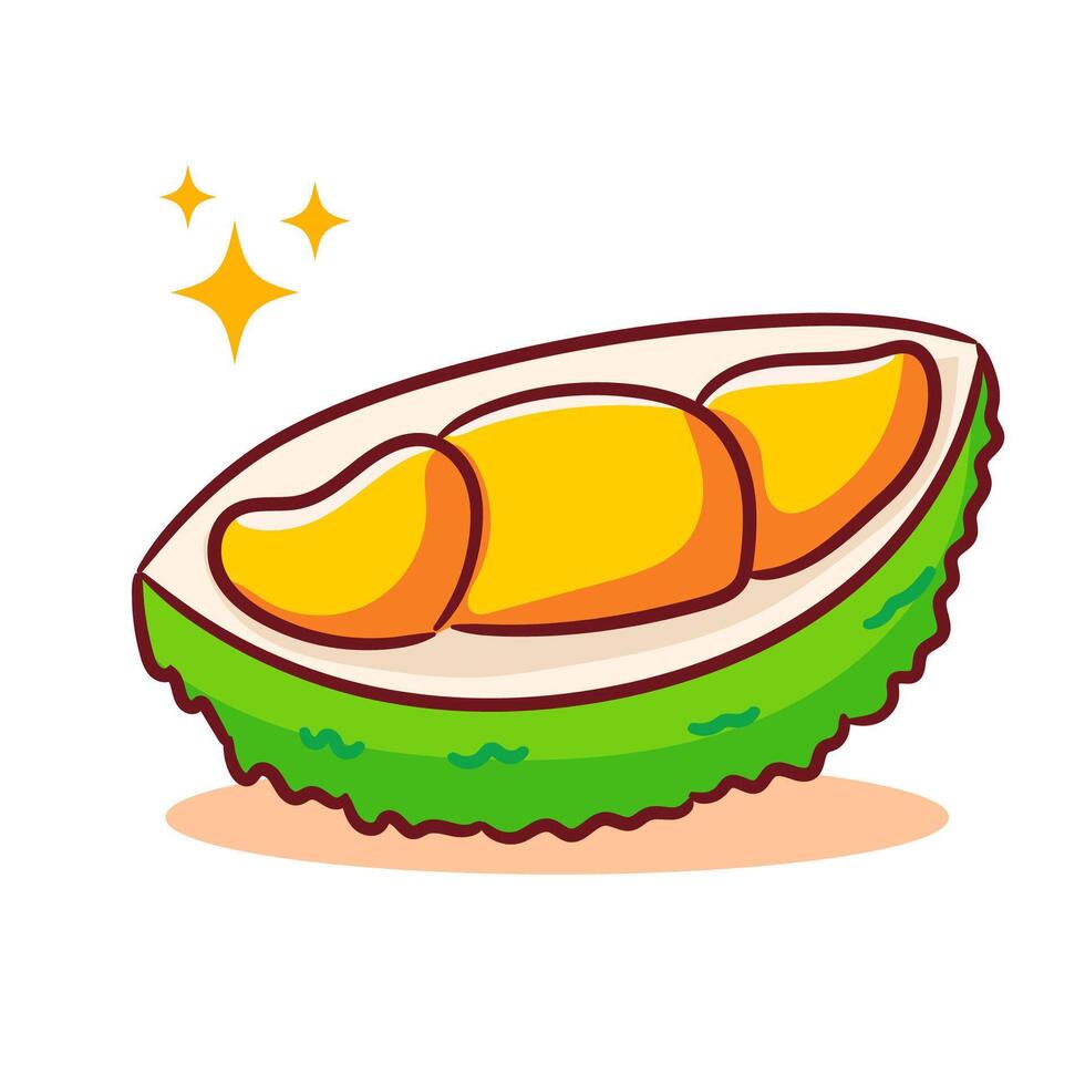 Cute Durian Sliced cartoon icon illustration. Tropical Fruit Concept Design. Hand drawn style. vector