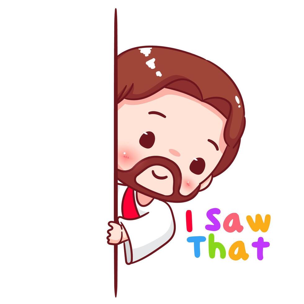 Cute Jesus chibi I saw that cartoon character. Christian Catholic concept design. Icon mascot illustration. vector