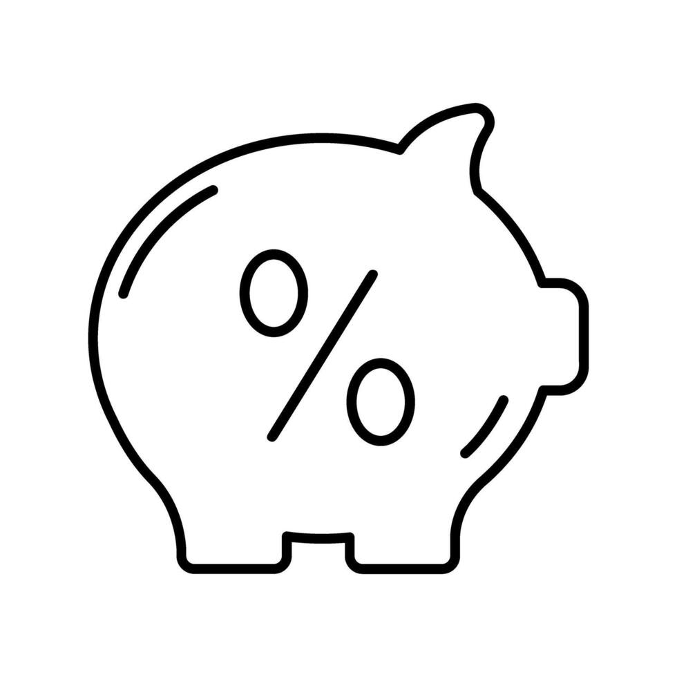 Piggy bank with percent icon. Simple line illustration. vector